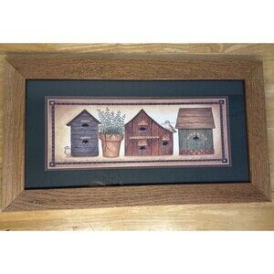 Linda Spivey Art Print Wood Framed Birdhouse w/Potted Plant 23" x 13” God Bless